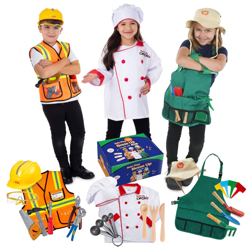 Born Toys Kids Dress Up Costumes for Toddlers - Washable Play Outfits for Boys & Girls, Ages 3-7 (Worker, Chef, Gardener) - Image 1
